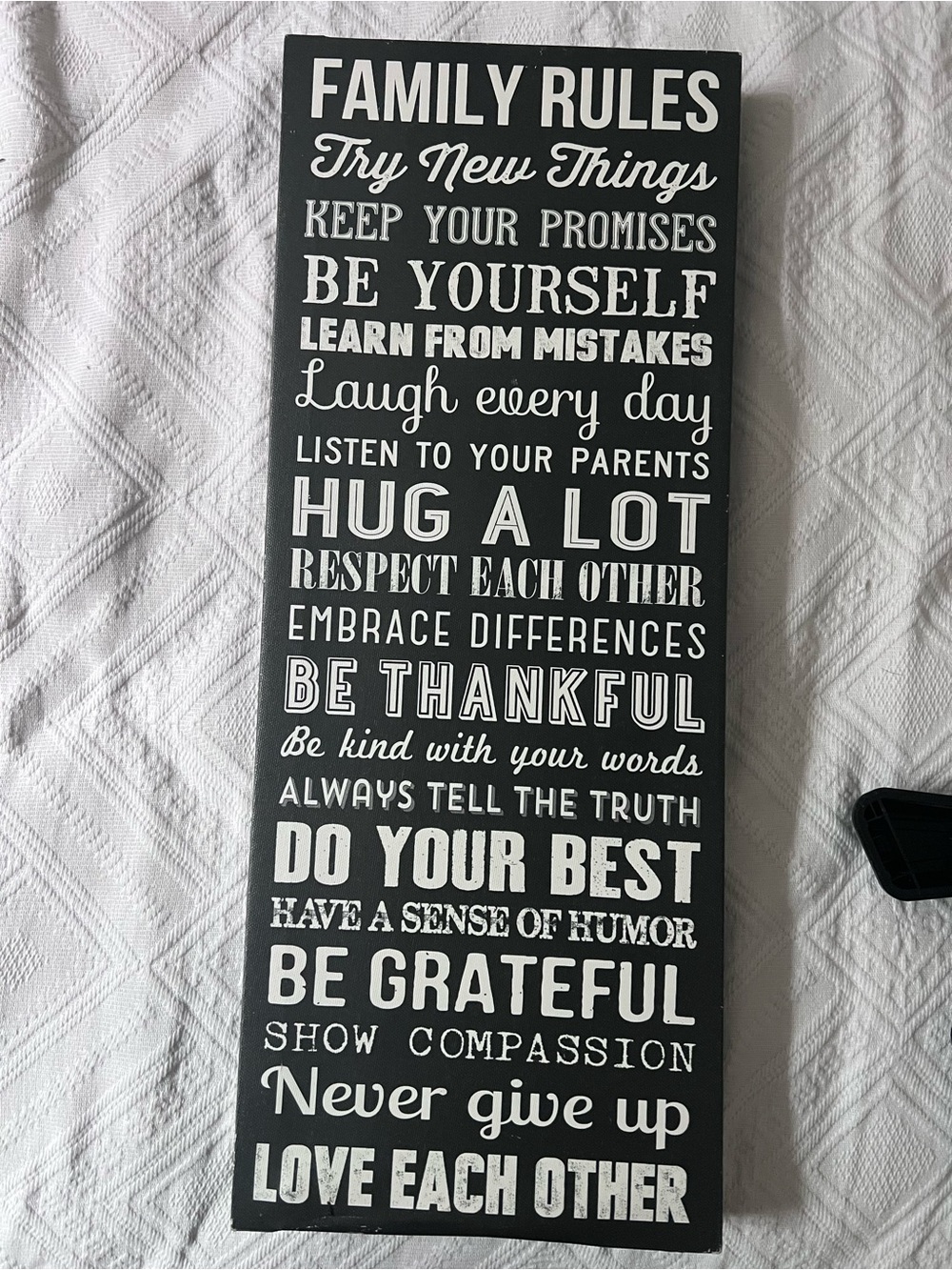 Family Rules Wall Sign - Black and White Inspirational Home Decor